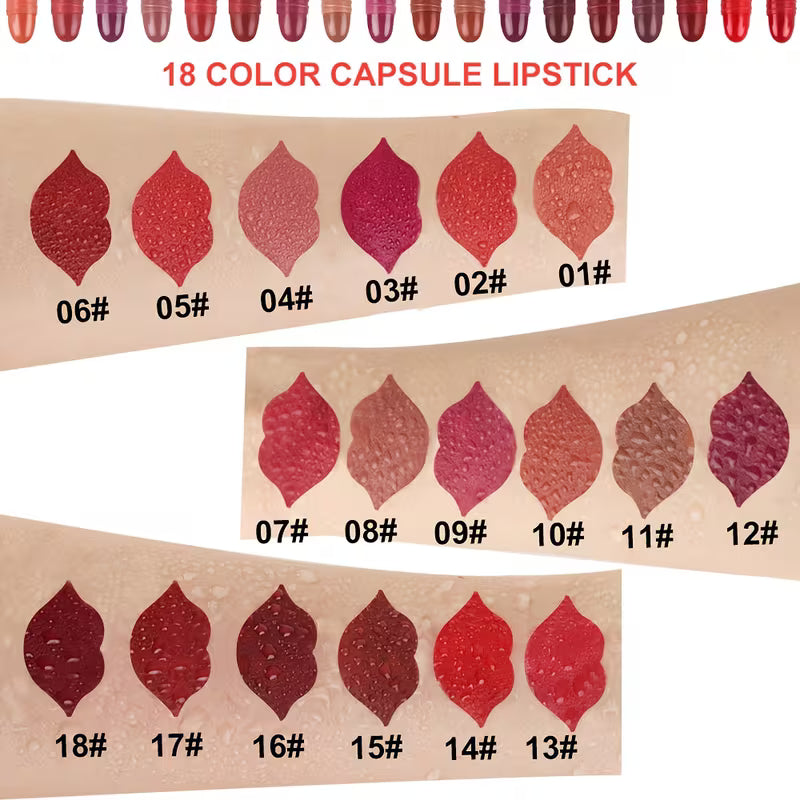 18pcs Mini Capsule Lipstick Set – Matte Long-Lasting Lip Gloss Collection