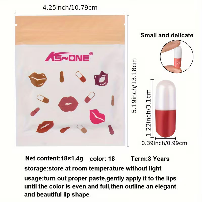 18pcs Mini Capsule Lipstick Set – Matte Long-Lasting Lip Gloss Collection