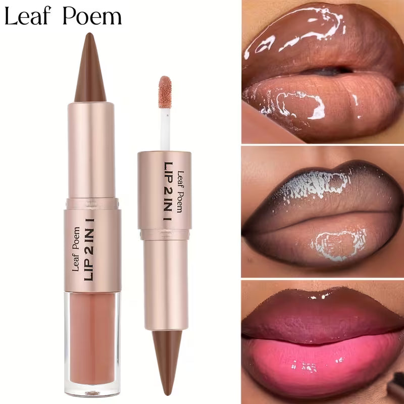 2-in-1 Lipstick & Lip Gloss – Matte + Shine Dual-Ended (Berry Tones)