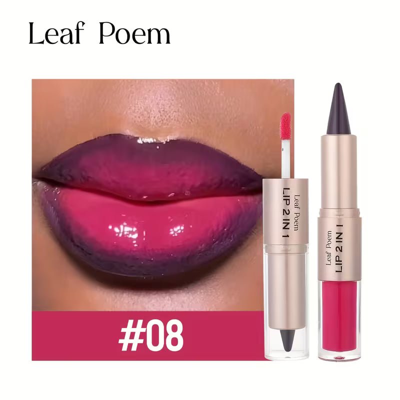 2-in-1 Lipstick & Lip Gloss – Matte + Shine Dual-Ended (Berry Tones)