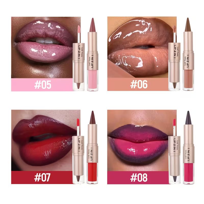 2-in-1 Lipstick & Lip Gloss – Matte + Shine Dual-Ended (Berry Tones)