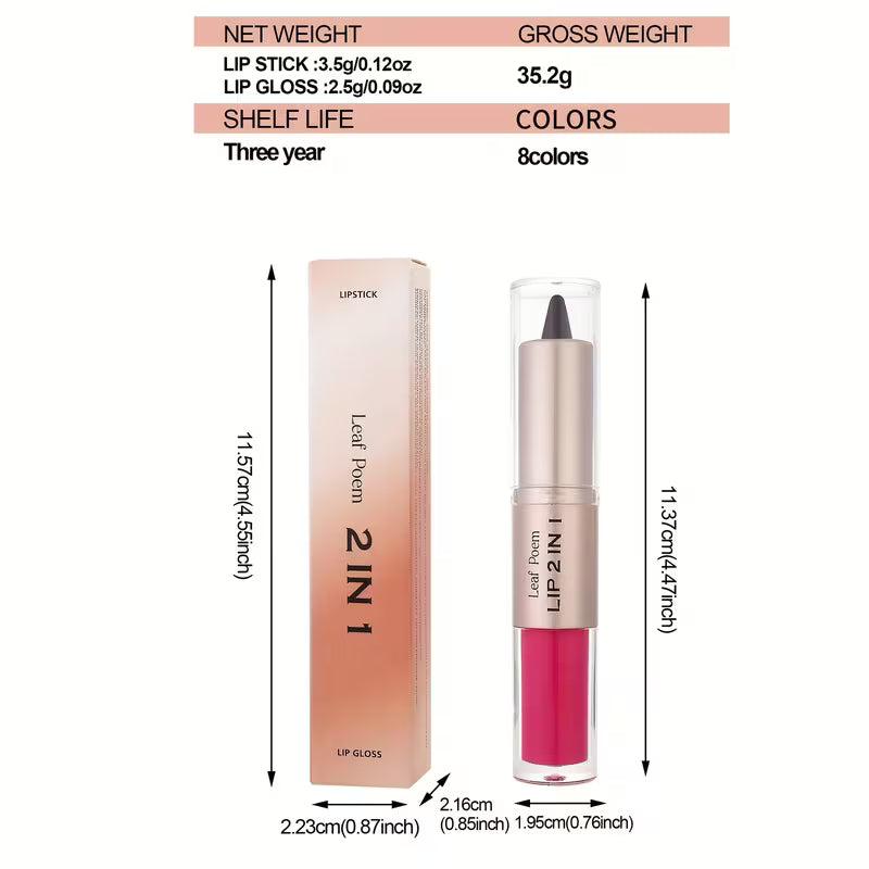 2-in-1 Lipstick & Lip Gloss – Matte + Shine Dual-Ended (Berry Tones)