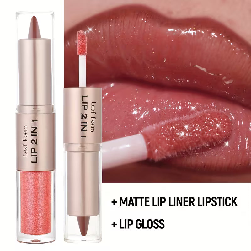 2-in-1 Lipstick & Lip Gloss – Matte + Shine Dual-Ended (Berry Tones)