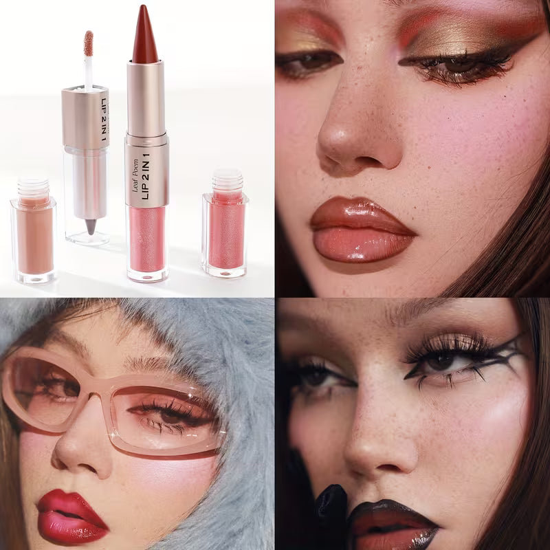 2-in-1 Lipstick & Lip Gloss – Matte + Shine Dual-Ended (Berry Tones)