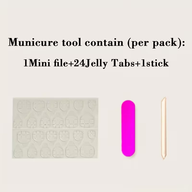 24pcs French Tip Press-On Nails – Glossy Pink Rhinestone Design