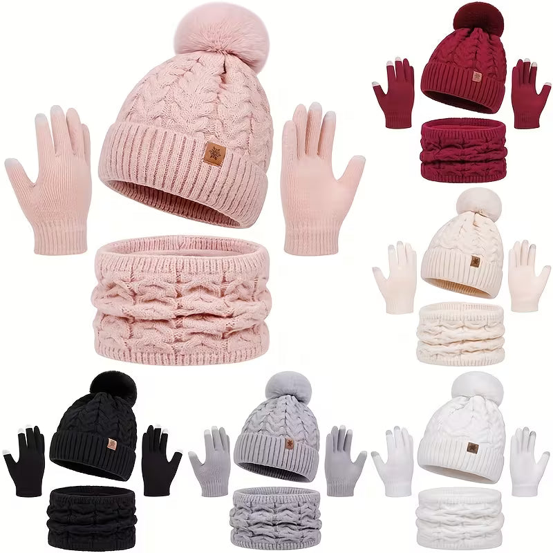 3-Piece Winter Thermal Set – Hat, Scarf & Gloves Warm Knit Outfit