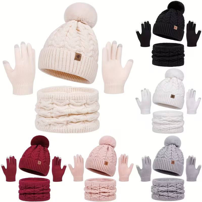 3-Piece Winter Thermal Set – Hat, Scarf & Gloves Warm Knit Outfit