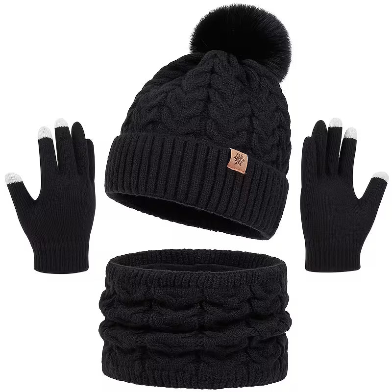 3-Piece Winter Thermal Set – Hat, Scarf & Gloves Warm Knit Outfit