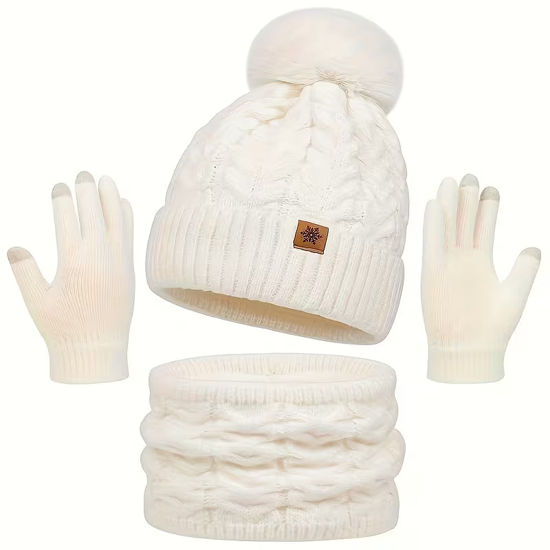 3-Piece Winter Thermal Set – Hat, Scarf & Gloves Warm Knit Outfit