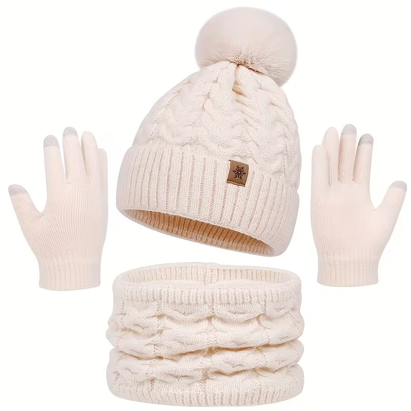 3-Piece Winter Thermal Set – Hat, Scarf & Gloves Warm Knit Outfit