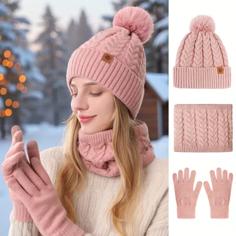 3-Piece Winter Thermal Set – Hat, Scarf & Gloves Warm Knit Outfit