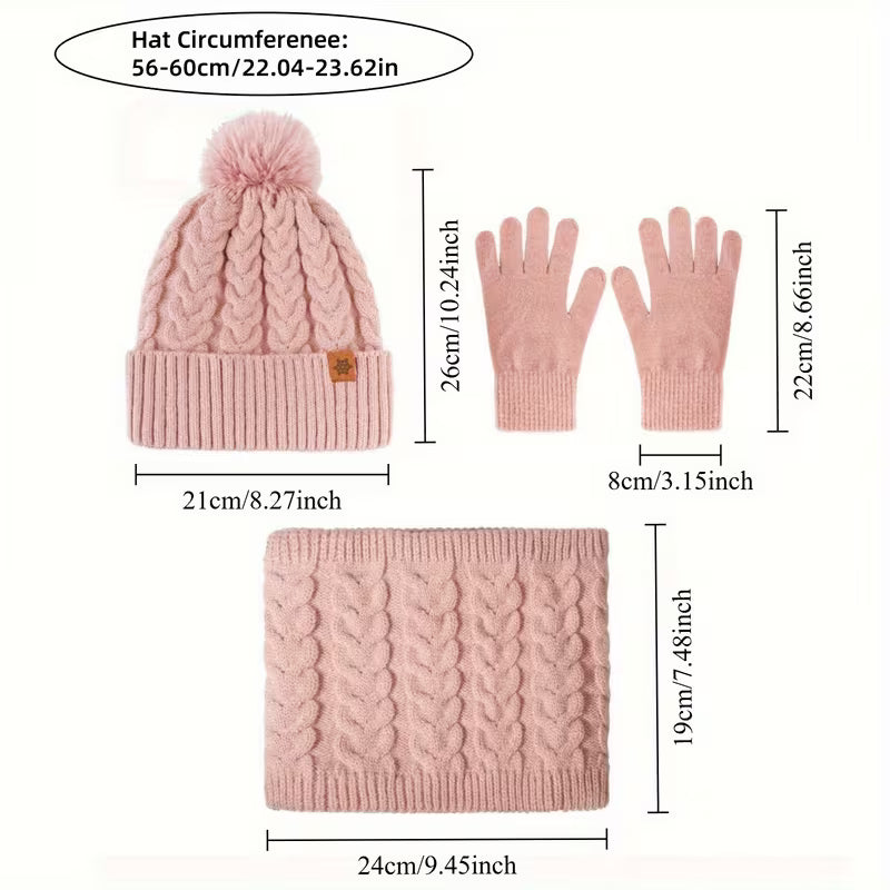 3-Piece Winter Thermal Set – Hat, Scarf & Gloves Warm Knit Outfit