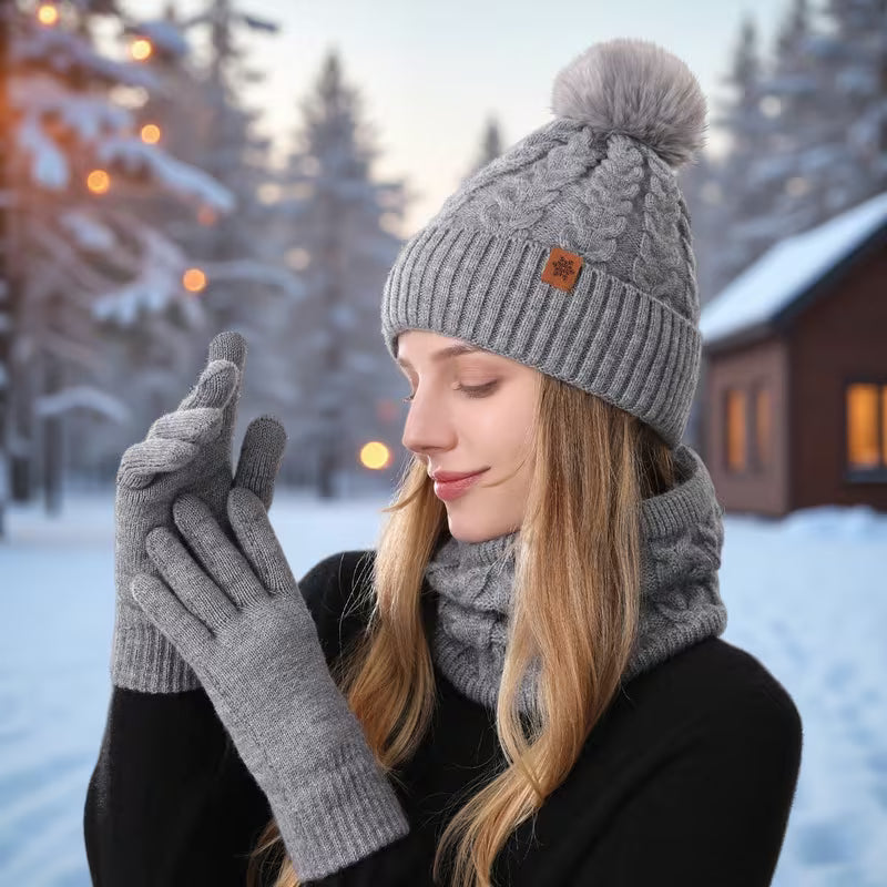 3-Piece Winter Thermal Set – Hat, Scarf & Gloves Warm Knit Outfit