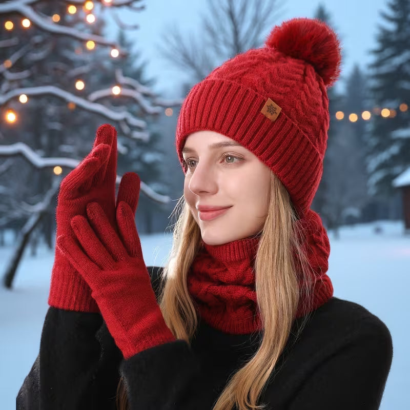 3-Piece Winter Thermal Set – Hat, Scarf & Gloves Warm Knit Outfit