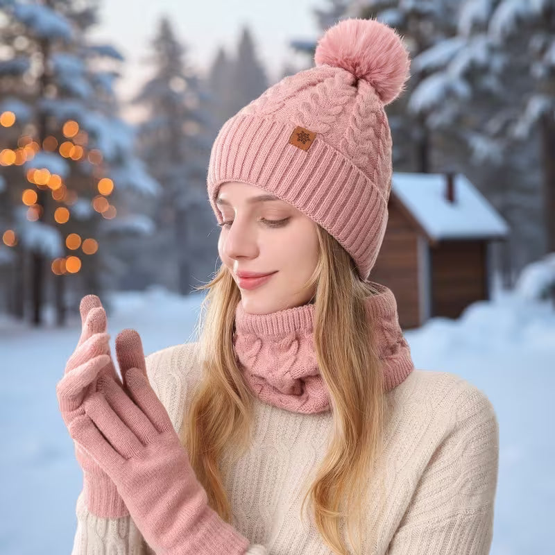 3-Piece Winter Thermal Set – Hat, Scarf & Gloves Warm Knit Outfit
