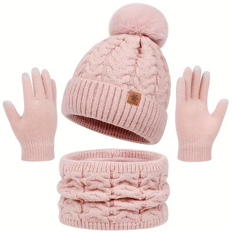 3-Piece Winter Thermal Set – Hat, Scarf & Gloves Warm Knit Outfit