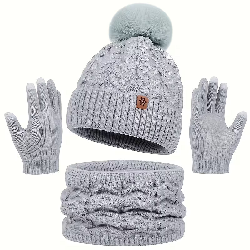 3-Piece Winter Thermal Set – Hat, Scarf & Gloves Warm Knit Outfit