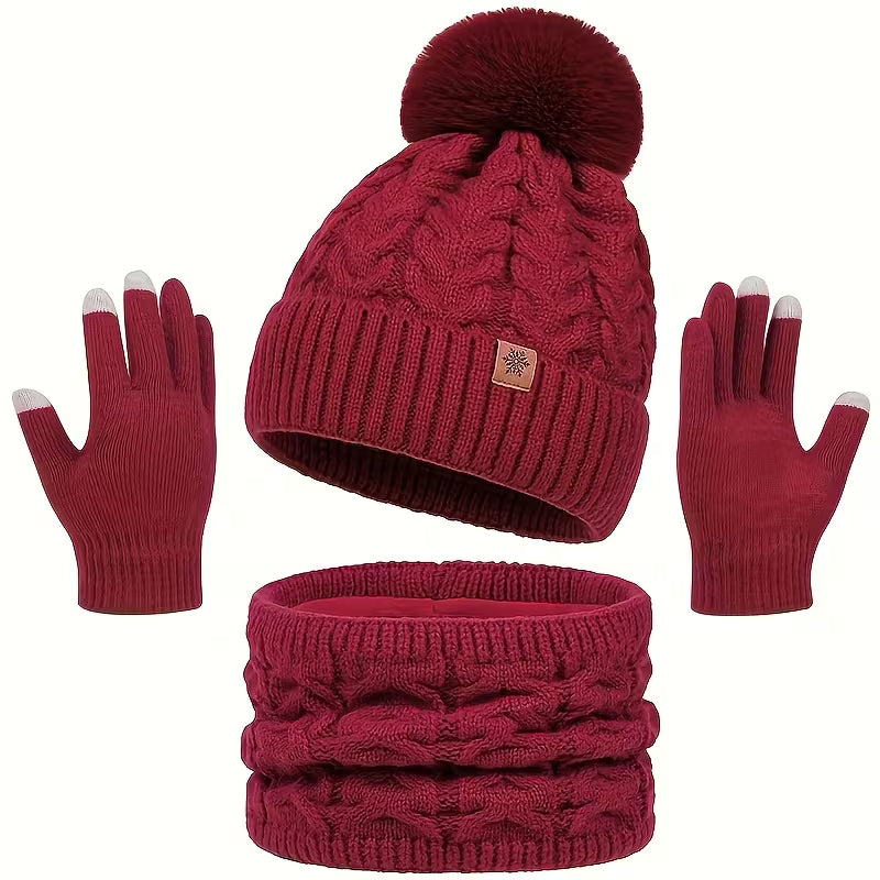 3-Piece Winter Thermal Set – Hat, Scarf & Gloves Warm Knit Outfit