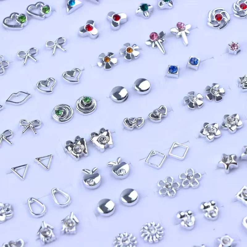 36 Pairs Rhinestone Stud Earrings Set – Fashion Mini Heart & Flower Jewelry
