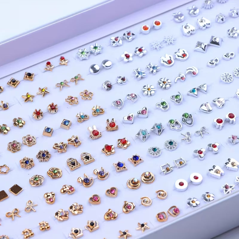 36 Pairs Rhinestone Stud Earrings Set – Fashion Mini Heart & Flower Jewelry