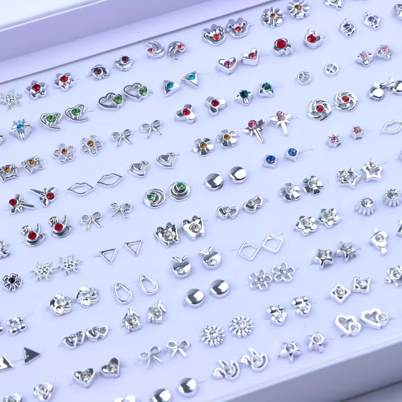 36 Pairs Rhinestone Stud Earrings Set – Fashion Mini Heart & Flower Jewelry