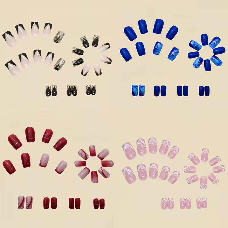 96pcs French Press-On Nails Set – Glossy Mixed Colors with Glue & File