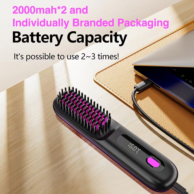 Cordless Hair Straightener Brush – Fast Heat USB Rechargeable Anti-Scald Comb