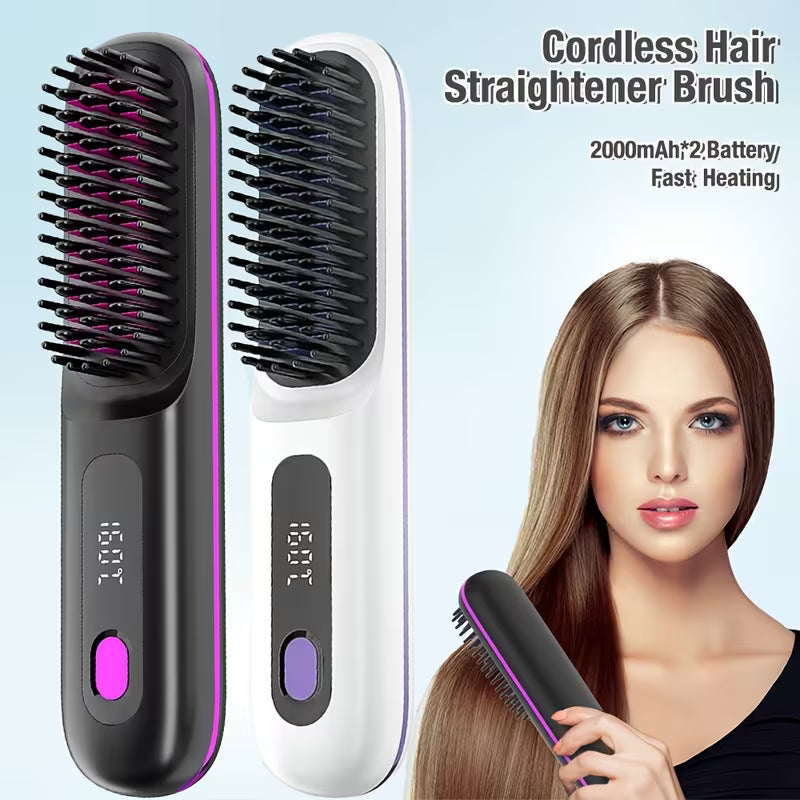 Cordless Hair Straightener Brush – Fast Heat USB Rechargeable Anti-Scald Comb