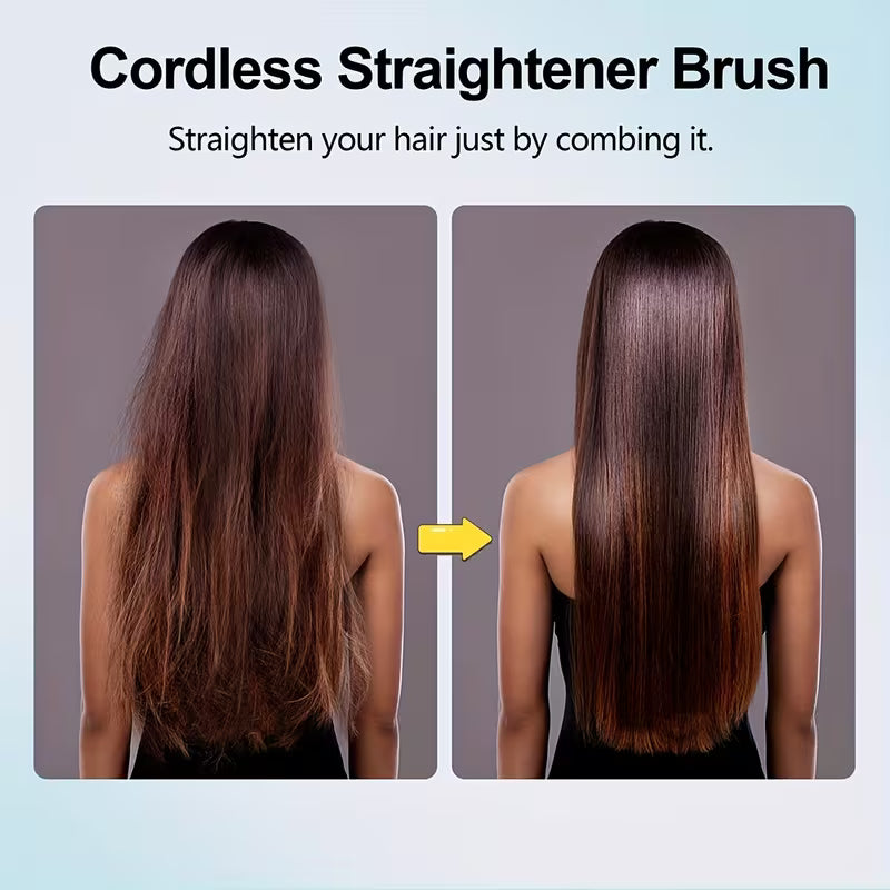 Cordless Hair Straightener Brush – Fast Heat USB Rechargeable Anti-Scald Comb