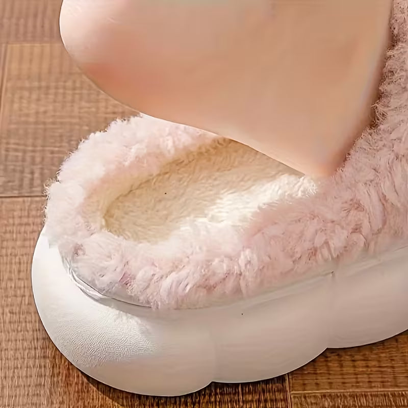 Cozy Fleece Bow Slippers – Warm Plush Indoor Winter House Shoes