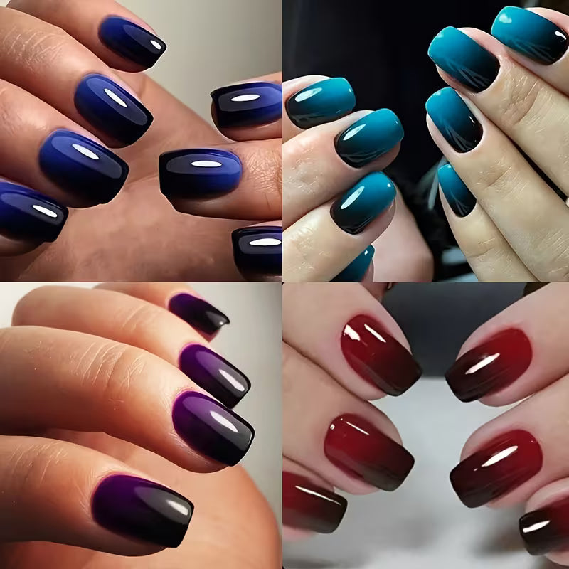 96pcs Y2K Short Square Press-On Nails – Gradient Solid Color Set