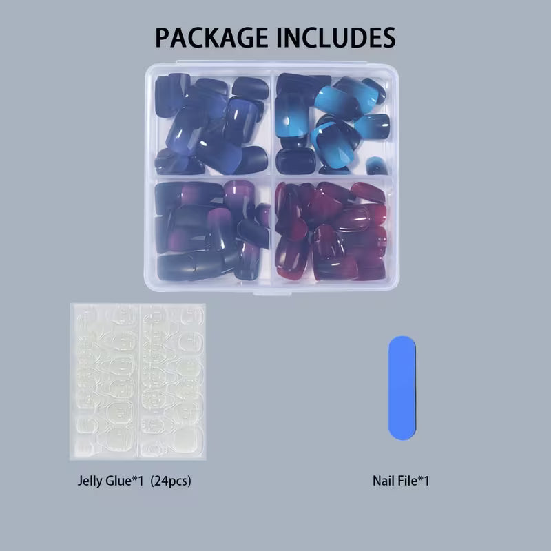 96pcs Y2K Short Square Press-On Nails – Gradient Solid Color Set