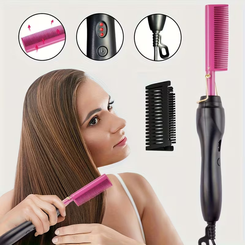 Electric Hair Straightening Comb – Dual Use Curl & Straighten Tool