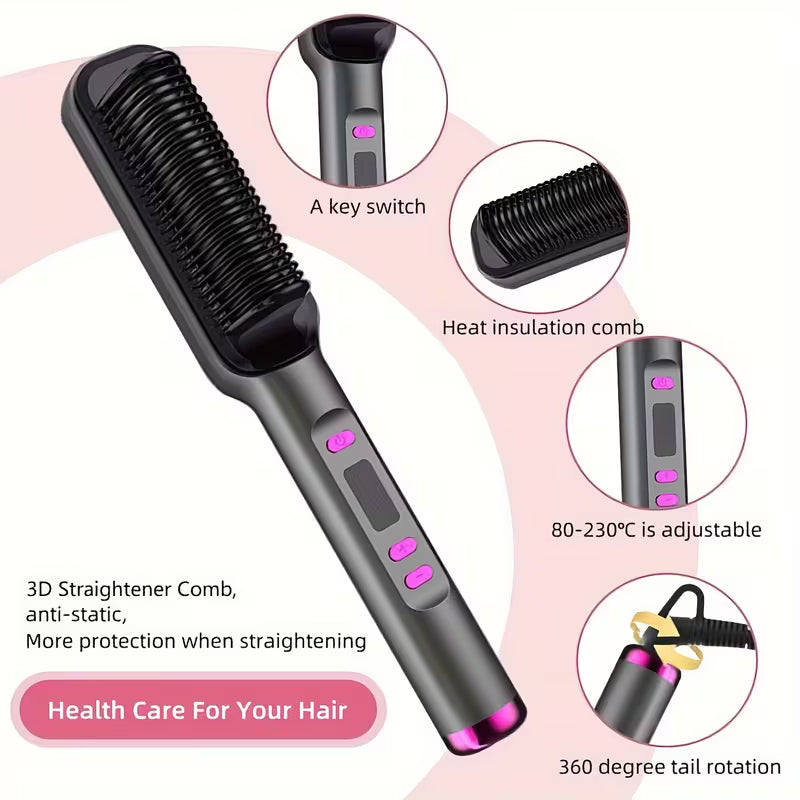 2-in-1 Hair Straightening Comb – Wet & Dry Use | Anti-Frizz Styling Tool