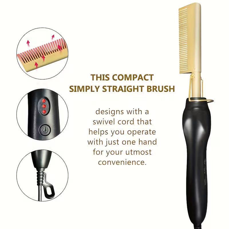 Electric Hair Straightening Comb – Dual Use Curl & Straighten Tool