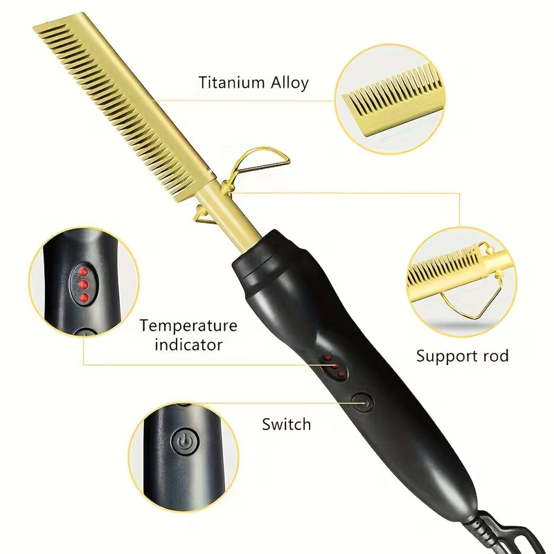 Electric Hair Straightening Comb – Dual Use Curl & Straighten Tool