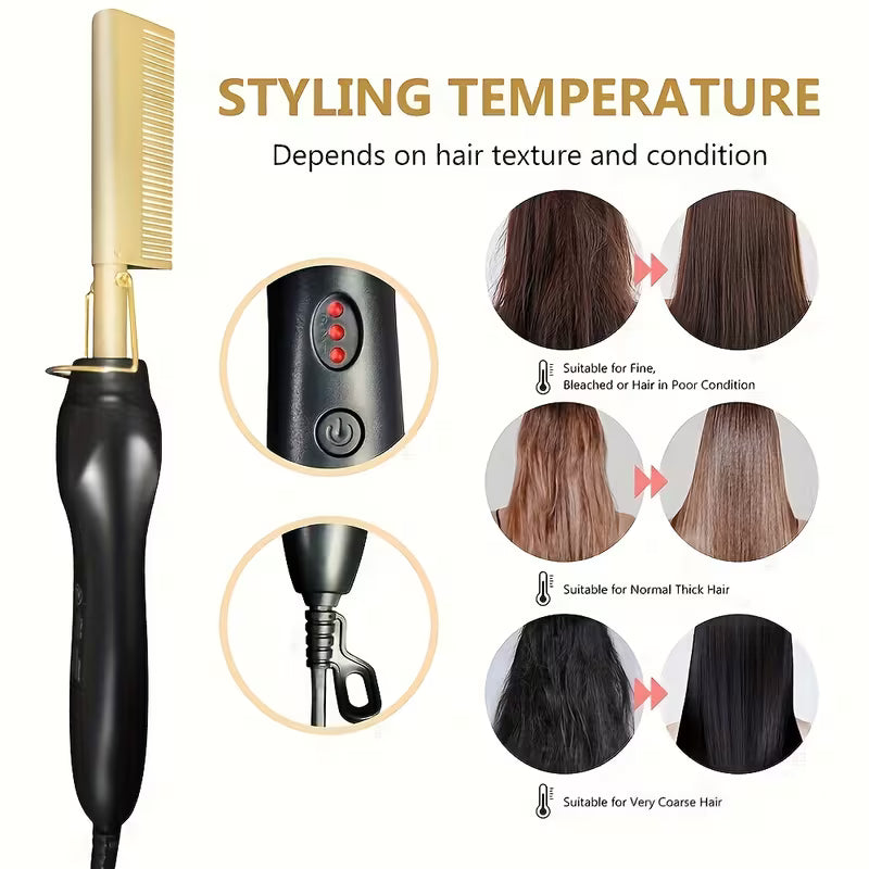 Electric Hair Straightening Comb – Dual Use Curl & Straighten Tool