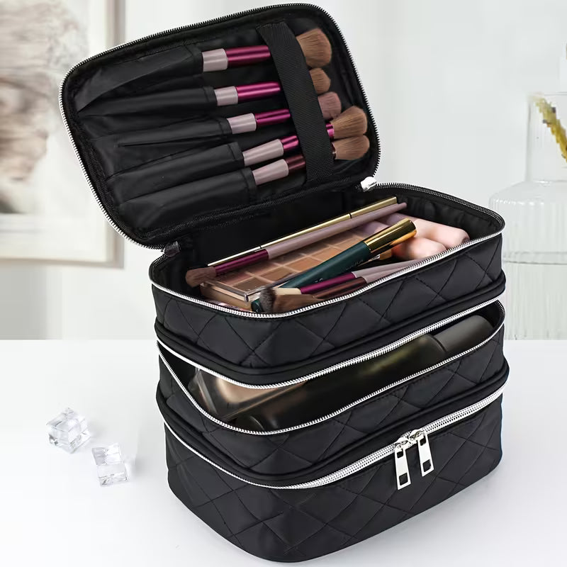 Large Capacity Makeup Bag – 3-Layer Travel Organizer (Luxury Design)