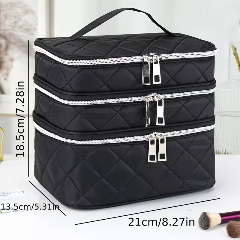 Large Capacity Makeup Bag – 3-Layer Travel Organizer (Luxury Design)