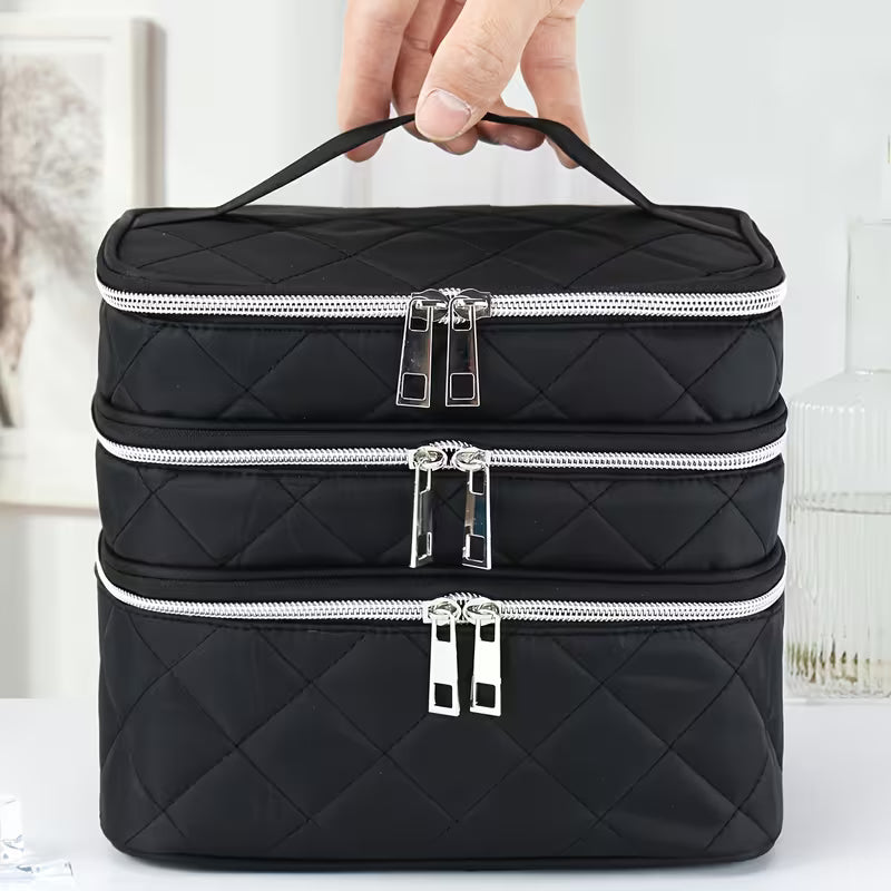 Large Capacity Makeup Bag – 3-Layer Travel Organizer (Luxury Design)