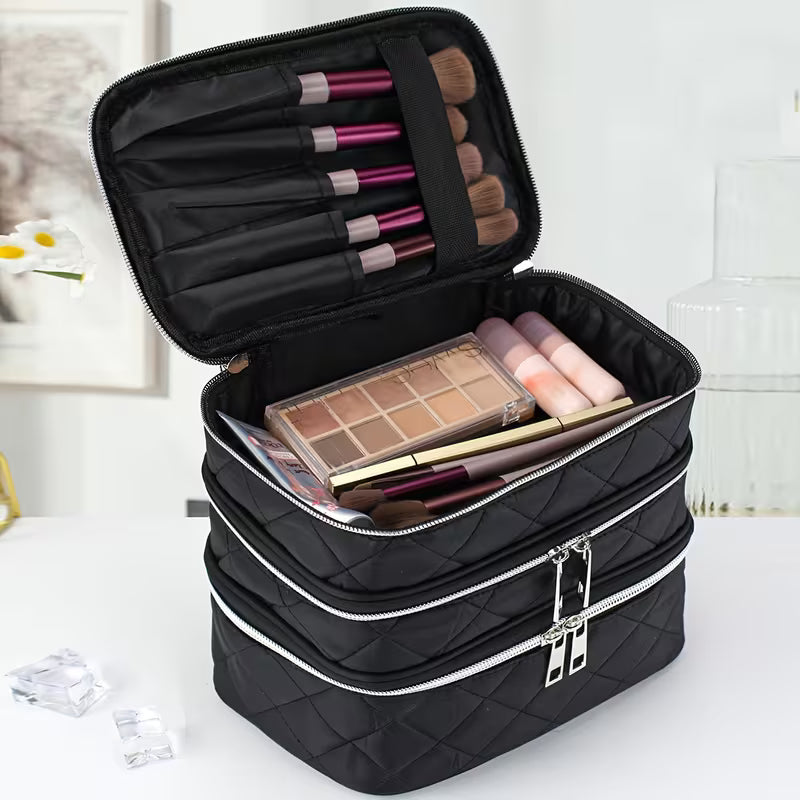 Large Capacity Makeup Bag – 3-Layer Travel Organizer (Luxury Design)