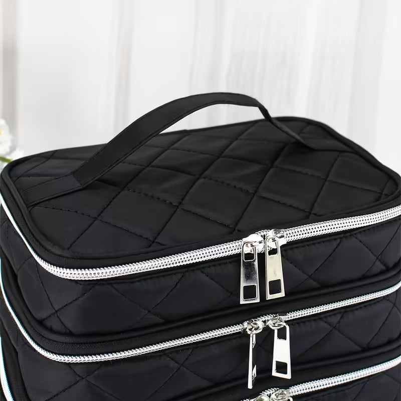 Large Capacity Makeup Bag – 3-Layer Travel Organizer (Luxury Design)