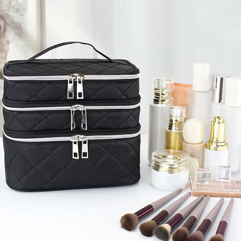 Large Capacity Makeup Bag – 3-Layer Travel Organizer (Luxury Design)