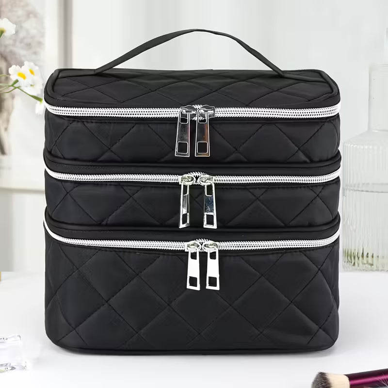 Large Capacity Makeup Bag – 3-Layer Travel Organizer (Luxury Design)