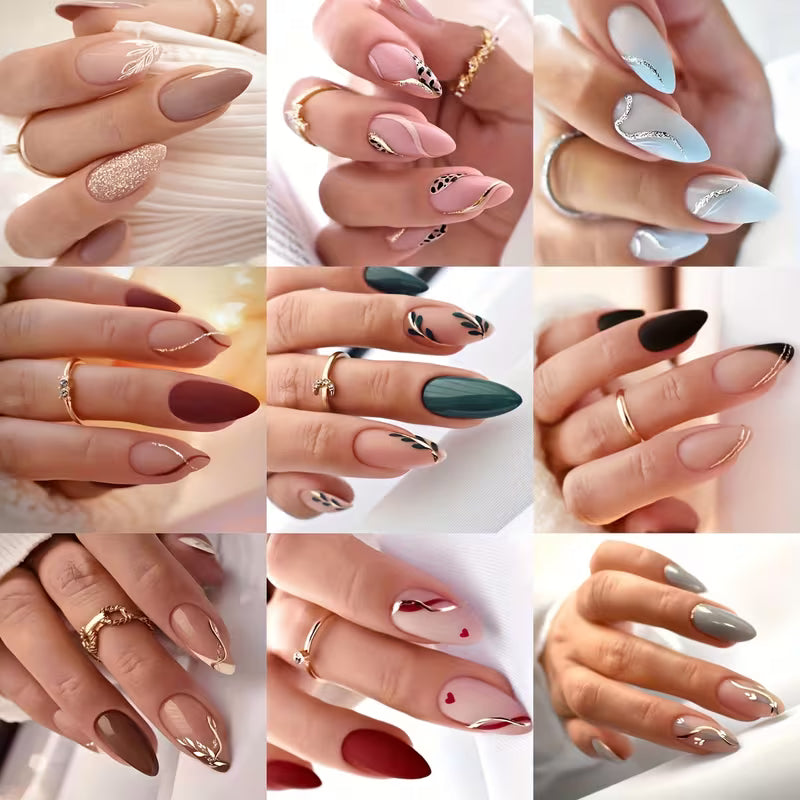 216pcs Almond Press-On Nails Set – Valentine Floral & Heart Designs