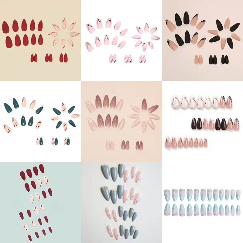 216pcs Almond Press-On Nails Set – Valentine Floral & Heart Designs