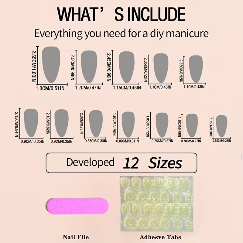 216pcs Almond Press-On Nails Set – Valentine Floral & Heart Designs