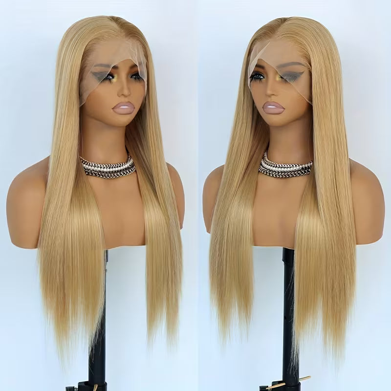 28” Golden Straight Lace Front Wig – Glueless & Heat-Resistant (Pre-Plucked)