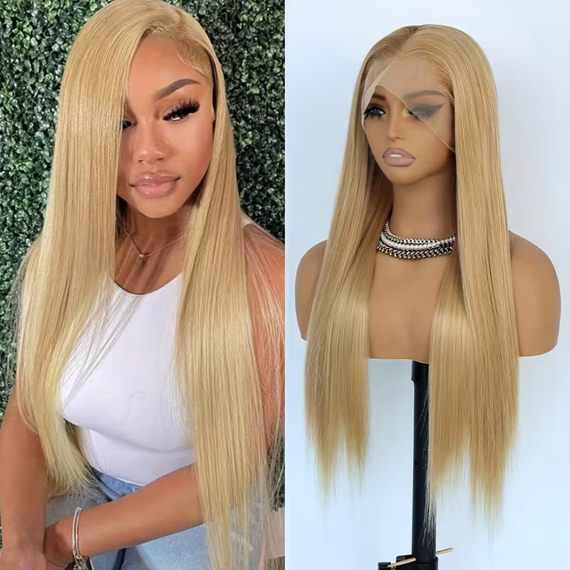 28” Golden Straight Lace Front Wig – Glueless & Heat-Resistant (Pre-Plucked)