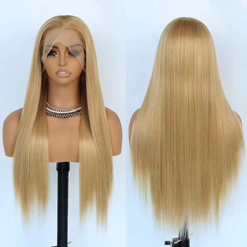 28” Golden Straight Lace Front Wig – Glueless & Heat-Resistant (Pre-Plucked)